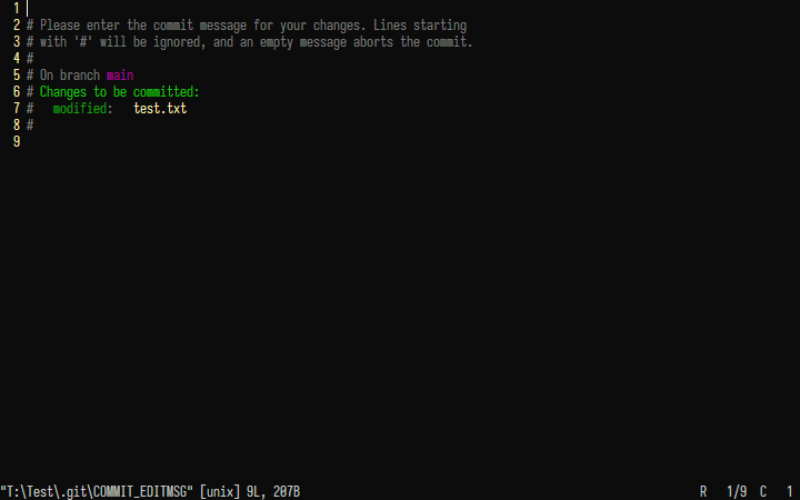 The commit message screen.